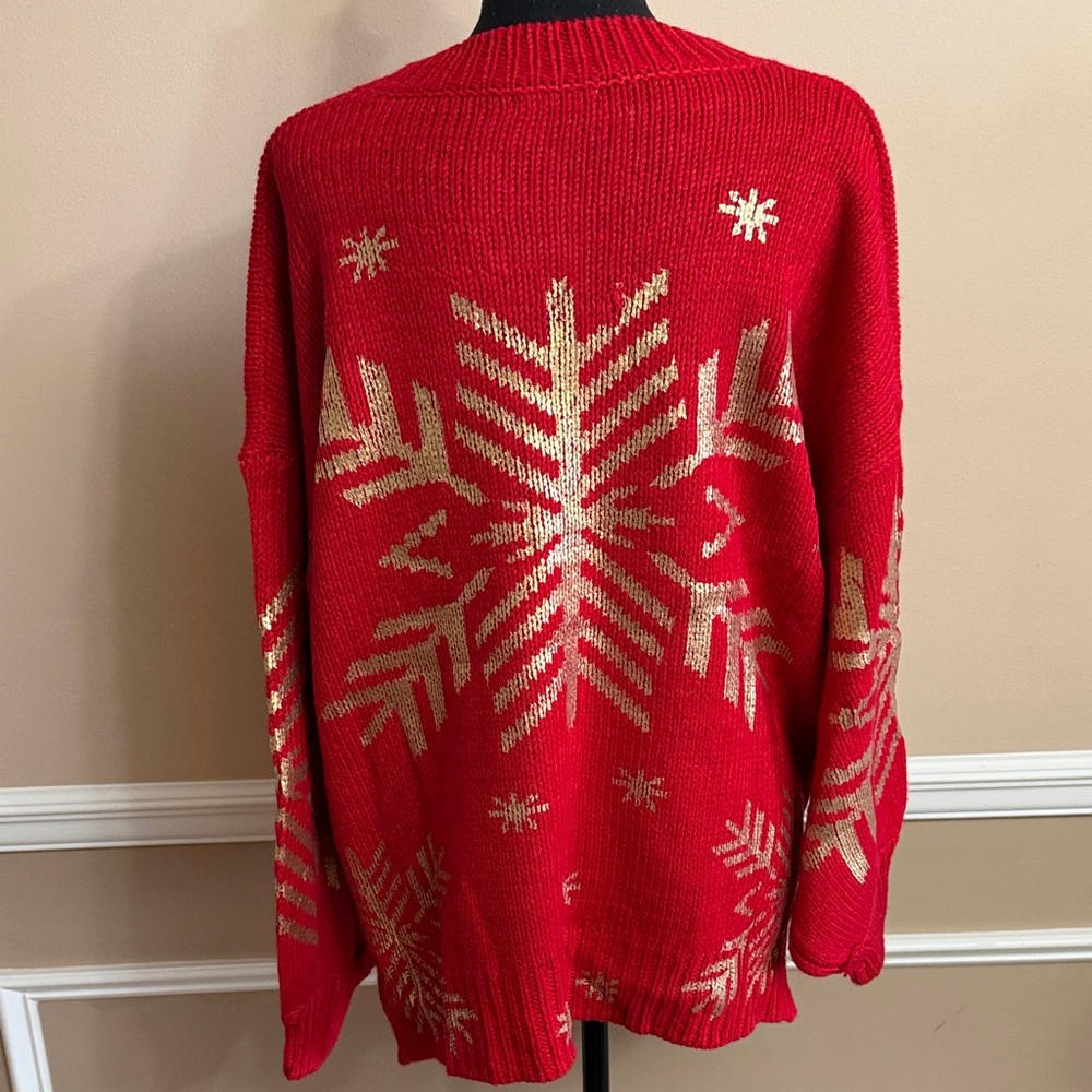 Festive Red and Gold Snowflake Sweater - Picture 7 of 11